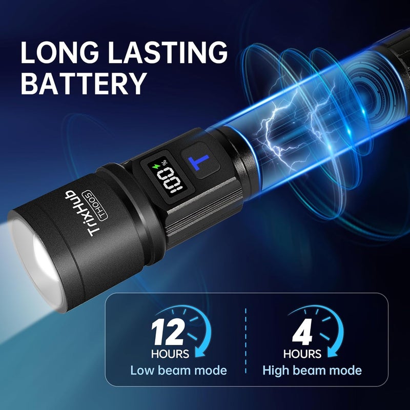 TrixHub Rechargeable Flashlights High Lumens, 5Mode Flash Light with LCD Digital Display, Super Bright Flashlight Adjustable Tactical Flashlight, High Powered LED Handheld Flashlight for Home - Image 4